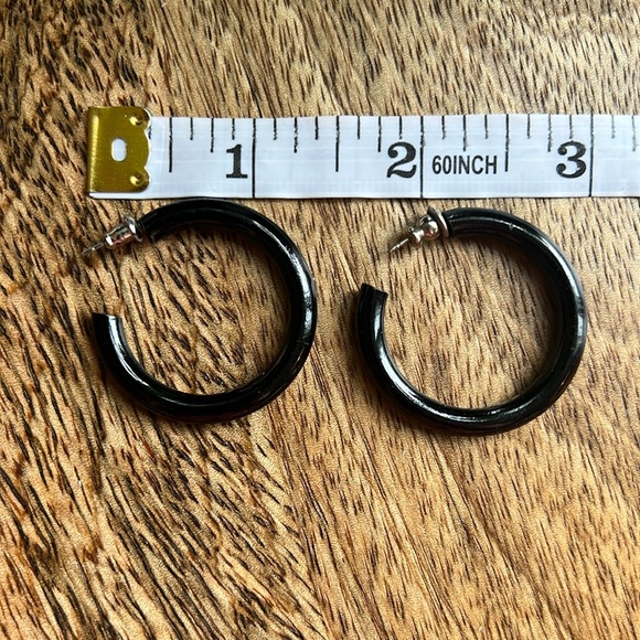 Black Hollow Metal Hoop Earrings - Picture 1 of 5